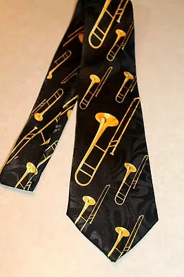 $13.99 • Buy Big Brassy Trombone's On A Brand New Black 100% Polyester Neck Tie !#1 Free Ship