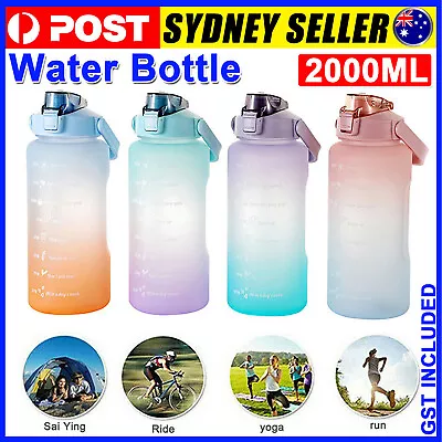 $11.85 • Buy 2L Water Bottle Drink Flask With Time Markings BPA Free Sport Gym Motivational