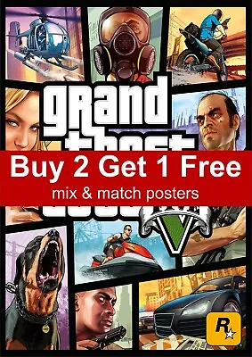 Grand Theft Auto V GTA V Game Poster A5 A4 A3 A2 A1 • £1.49