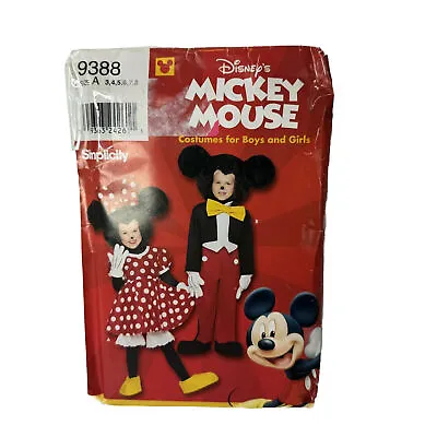 SIMPLICITY #9388 CHILDREN'S WALT DISNEY'S Mickey Mouse COSTUME PATTERN 3-8 FF • $14.99