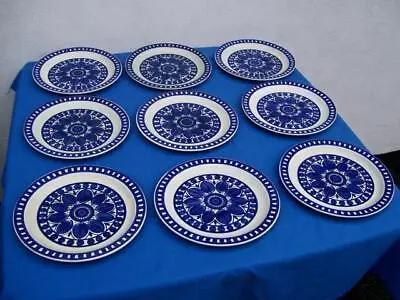 Midwinter Stonehenge * Blue Dahlia* Dinner Plates ( Lot Of 9 ) • $139.99