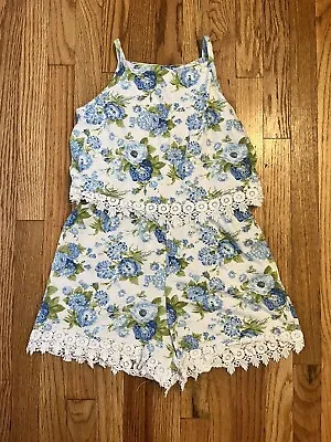 Laura Ashley Girls Floral Lace Trimmed Romper Sz Medium • £11.25