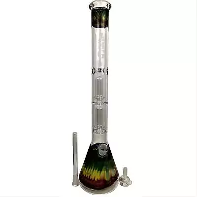 AMG Glass Massive 22 Inch Double Perc Rasta Glass Bong Water Pipe • $179.99