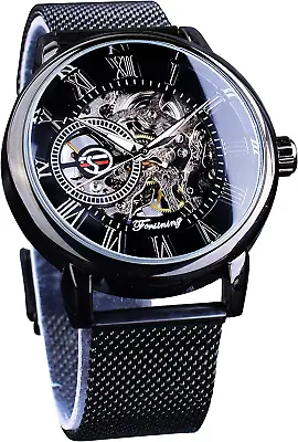 Men'S Skeleton Watch Steampunk Watch Black Mechanical Watch For Men Minimalist R • $49.66