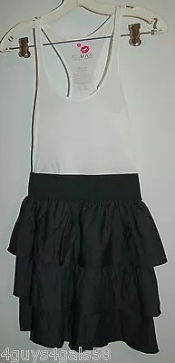 JR Womens RACER BACK Tank Top Dress WHITE TOP Black Tiered Skirt XS * • $15.33