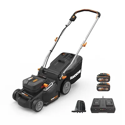 WORX WG737E 40V Brushless Cordless 37cm Lawn Mower X2 4.0Ah Batteries & Charger • £269.99