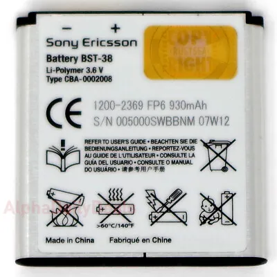 OEM Sony Ericsson BST-38 930mAh Battery For W995i W980i K770i C905 K850 C902 • $8.99