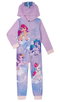 My Little Pony Girls Purple Blanket Sleeper Unicorn Hood Zip Pajamas Size 4/5 • $15.99