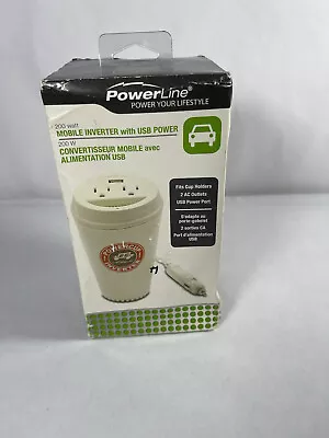 POWERLINE MOBILE INVERTER With USB Power 200 Watt Fits 2 AC 1 USB Power Cup • $17.75