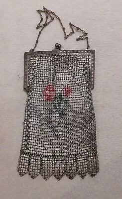 Vintage Antique Art Deco Metal Mesh & Enamel Bag Change Purse • $49.99