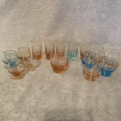 Lot Of 15 Vintage Multi Colored Etched Liquer Shot Saki Brandy Glasses • $14.99