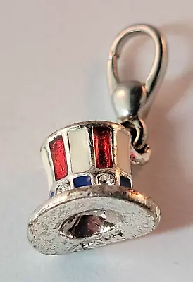 MONET Silver Tone Rhinestone Red White & Blue Top Hat Charm 3/8  X 3/8  Vintage • $8.79