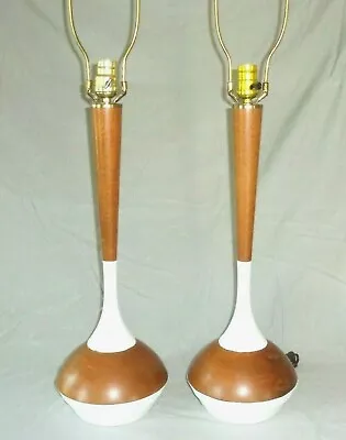 2 Iconic Vintage Mid Century Mod Brass Rosewood Laurel Table Lamps Eames Era • $2624.42