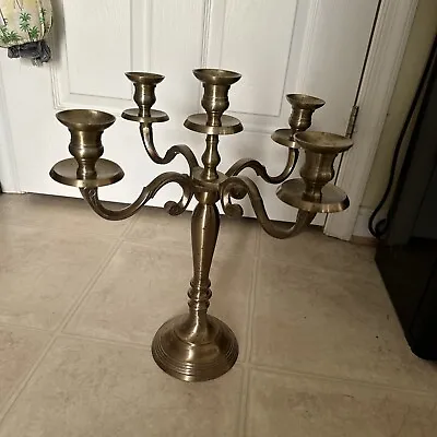 Koyal Wholesale 5 Arm Metal Candelabra 16  - Vintage Brass Color • $20