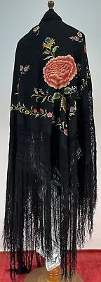 Shawl Manila. Floral. Hand Embroidery. Silk. Spain. Xix - Xx Century • $650