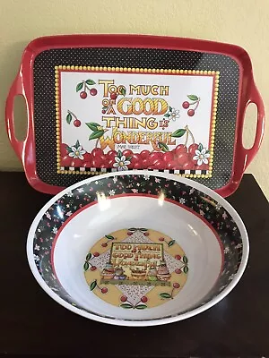 Mary Engelbreit 2 Piece Set Melamine Tray & Large Serving Bowl Cherries 🍒 • $19.99