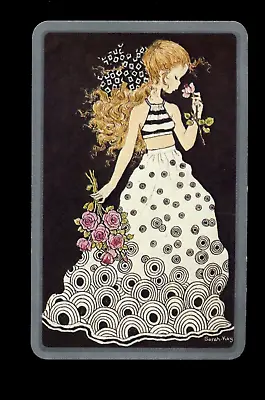 $5 • Buy Original Vintage Playing Card Sarah Kay Girl Retro Skirt Top Long Blonde Hair