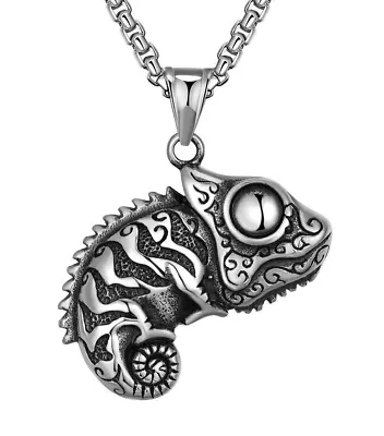 Men's Amulet Stainless Steel Lizard Necklace Pendant Lucky Hip Hop Jewelry • $9.99