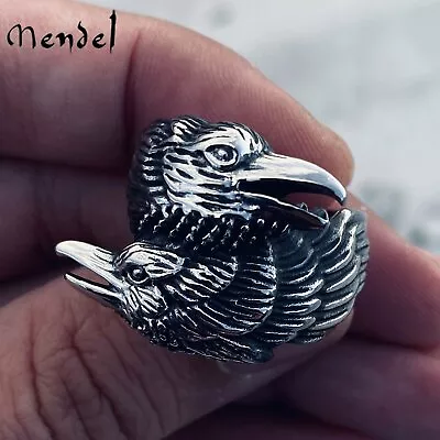 MENDEL Stainless Steel Mens Biker Viking Odin Crow Bird Raven Ring Men Size 7-15 • $10.99