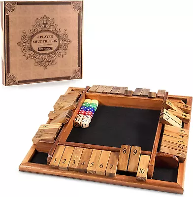 AMEROUS 1-4 Players Shut The Box Dice Game Wooden Board Table Math Game With 12 • $34.81