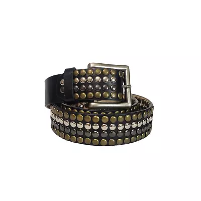 Black Vegan Leather 3 Tone Studded Belt Y2K Punk Rock Unisex SZ 39-43 • $18.99