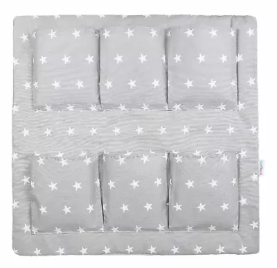 COT TIDY ORGANISER BED NURSERY HANGING STORAGE 6 POCKETS Small Stars On Grey • £13.49