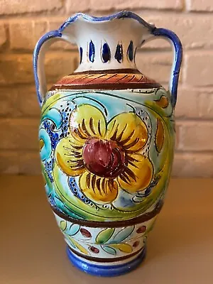 Gorgeous Colorful Vintage Italian Majolica/Sagriffito Two Handled Urn/Vase C1960 • $75