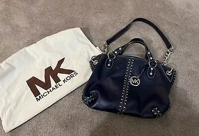 Michael Kors Astor Dark Navy Studded Leather Large Satchel Tote Shoulder Handbag • $74.99