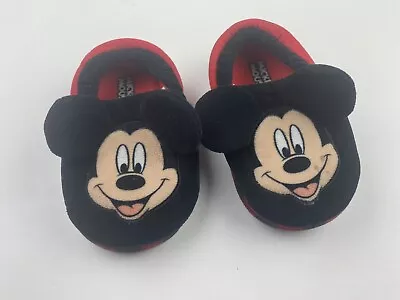 Disney Jr Mickey Mouse 9/10 Boys Black And Red Slippers Shoes • £3.92