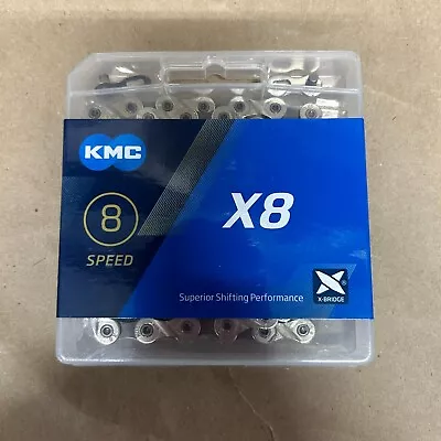 KMC X8 8 Speed Silver 116 Links 1/2 X3/32  Shimano SRAM Bicyle Chain Free Ship • $12.49