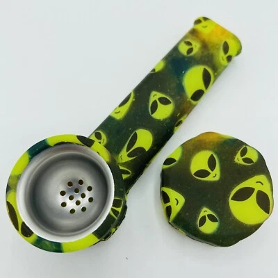 $7.99 • Buy Silicone Tobacco Smoking Hand Pipe Metal Bowl & Cap Lid | Yellow Alien Head
