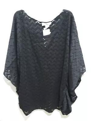 J Valdi Womens Swim Sheer Cover Up Top Black XL NWT • $15