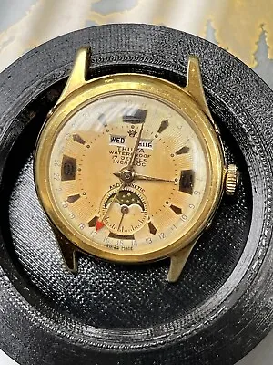 Vintage Tropical Thuya Triple Date Moonphase 10k GF Case  • $345