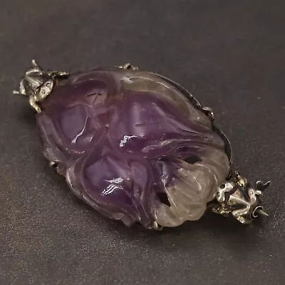 $18.50 • Buy VTG Sterling Silver - CHINESE Carved Purple Jade Brooch Pin - 5.5g