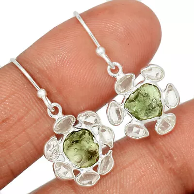 Natural Genuine Czech Moldavite & H.D. 925 Silver Earrings SY6 CE28630 • $16.99