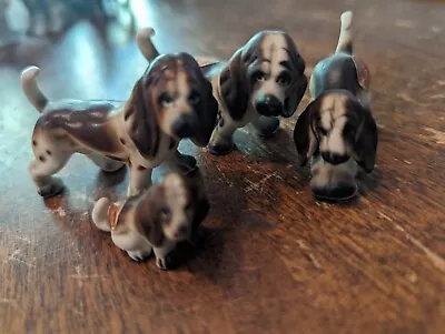 Vintage Basset Hound Family DOG Figures Bone China Figurines Japan Four Set • $16.99