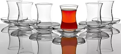 Pasabahce Uskudar Turkish Tea Glass And Saucers Set - 6 Glasses 6 Saucers • $19.99