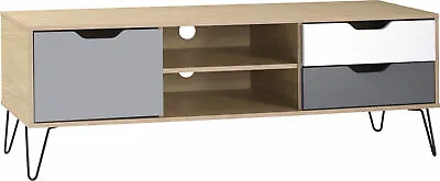 1 Door 2 Drawer Oak Effect White & Grey TV Unit W140cm X D40.5cm X H47cm BROMLEY • £139