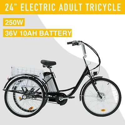 24  Adult Electric Three-Wheeled Bicycle 250W F36V 10AH Lithium Battery Trike • $505.99