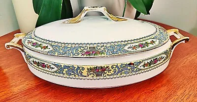 Mepoco Ware Made In Czechoslovakia Oval Covered Vegetable Bowl FLoral W/Baskets • $39.90