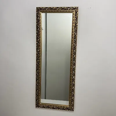 Vintage Globe Gold Carved Wood 88cm Half Length Wall Mirror Tall • £40