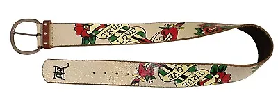 Ed Hardy Y2K True Love Red Green Ivory Crackle Leather Rhinestone Belt M • $39.99