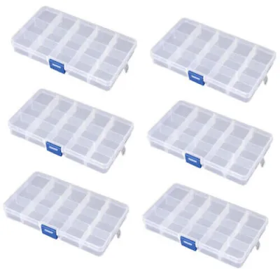 £8.99 • Buy 6X 15 Clear Plastic Storage Compartment Boxes Earring Case Container Craft Bead