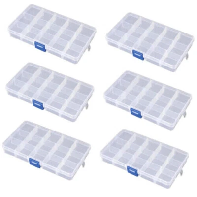 £8.99 • Buy 6X 15 Clear Plastic Storage Compartment Boxes Earring Case Container Craft Bead