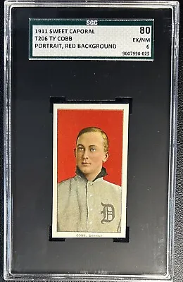 Ty Cobb Sgc 6 (80) 1911 Sweet Caporal T206 Red Portrait Tigers Hof Pwcc-e • $22999.99
