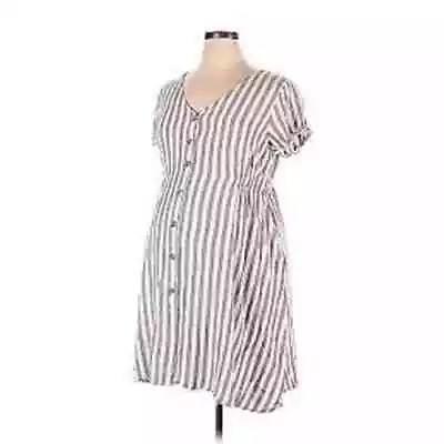 Isabel Striped Maternity Dress White Button Down Mini Short Sleeve V Neck Medium • $16.80