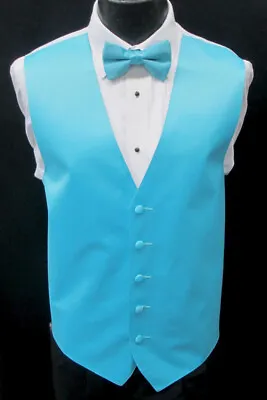 New Men's Aqua Tuxedo Vest & Bow Tie Blue Green Satin Big & Tall Size 4XL • $15.25