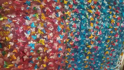 2 Pcs Shiny Butterflies On Pink Tulle And Blue Tulle Net Soft Fabric-Please Read • $10.36