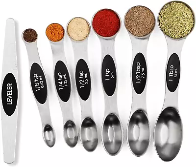 Stainless Steel Magnetic Measuring Spoons Set With Leveler: Stackable. • $13.55