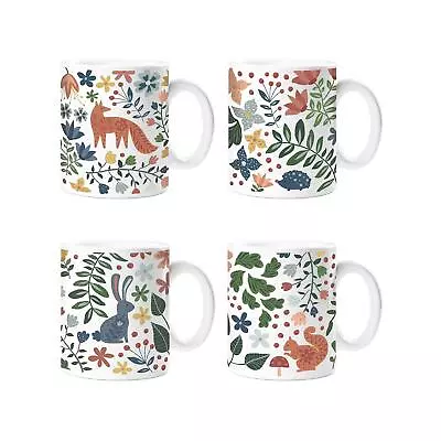 Set Of 4 Woodland-Themed Mugs Forest Autumnal Fox Bunny Coffee Tea Cup • £12.95